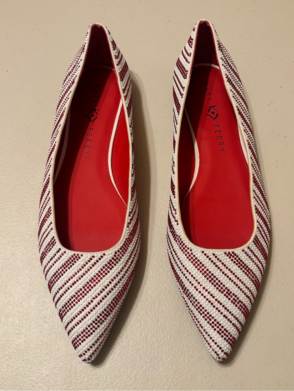 Katy Perry Collections Hollie Red & White Striped Pointed Toe Ballet Flats 11